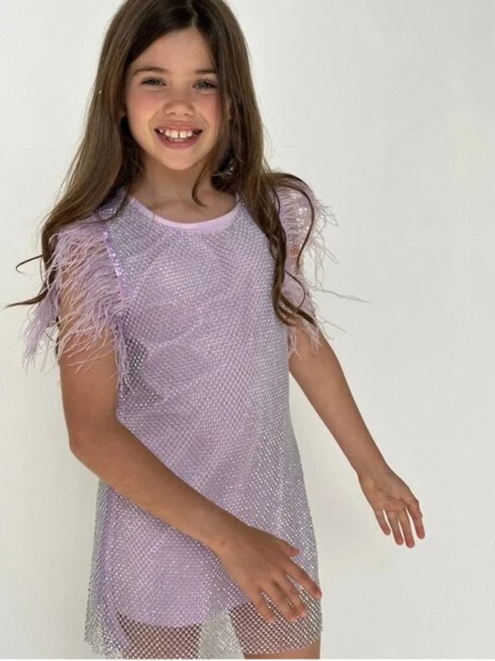Lola + The Boys Lilac Mesh Dress with Sparkle Overlay